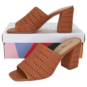 Katy Perry Tana Tan Faux Knit Leather Heeled Womens Sandals Size 10M
